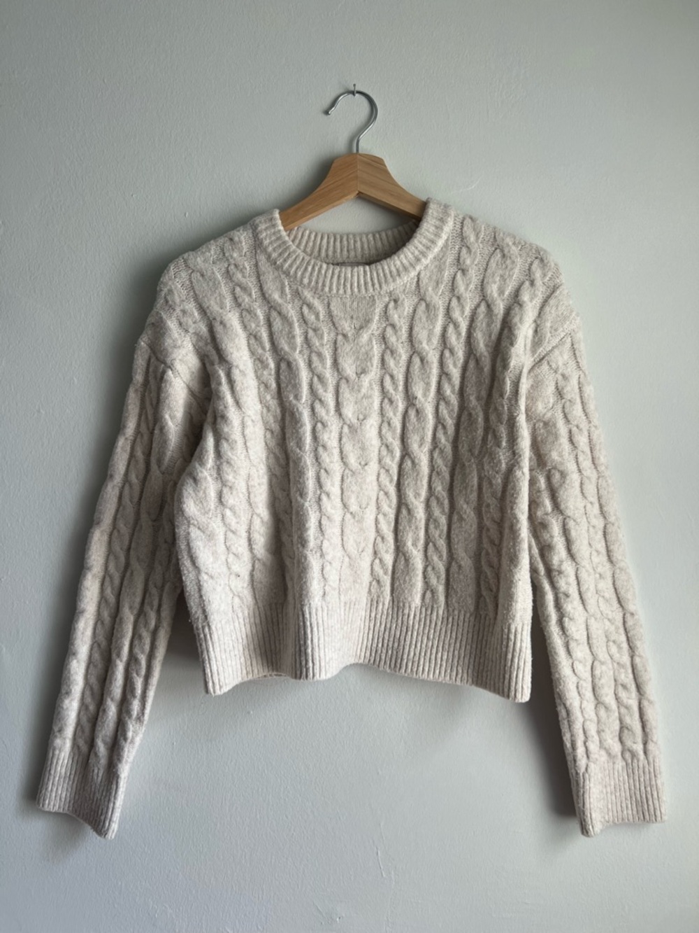Cream Cable Knit Cropped Crew Sweater - Target - A New Day